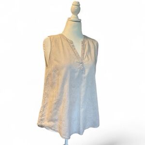 Sleeveless Linen Blend Beige Subtle Gold Print Blouse L